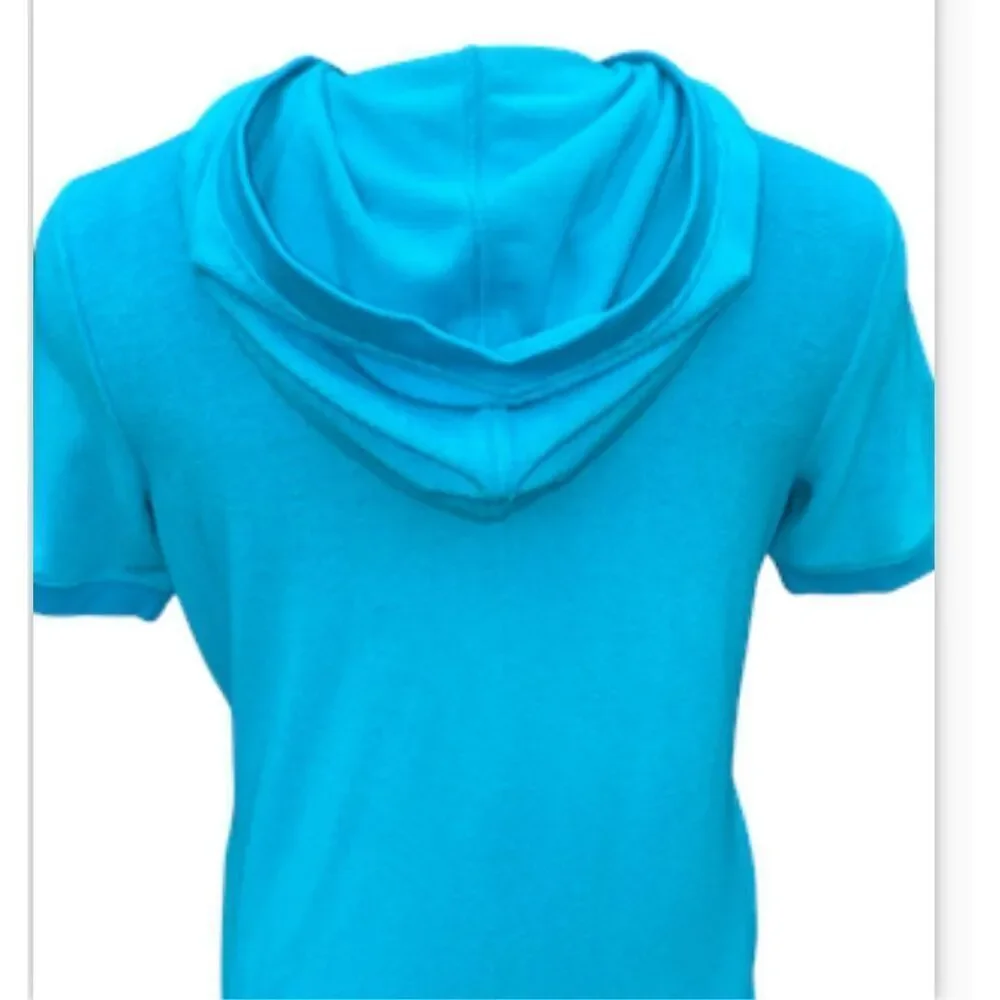 Denim & Co Swim Suit Coverup Button Front Hood Sz. XS Blue Beach Vacation